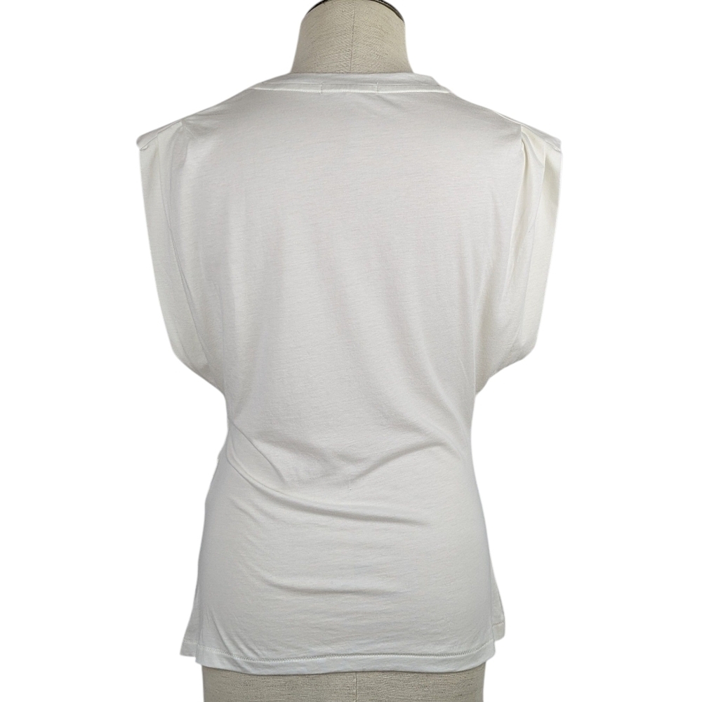 rag & bone The Jersey Pleat Tank Pleated Shirred Lightweight Fitted Ivory M NWT - Picture 2 of 11
